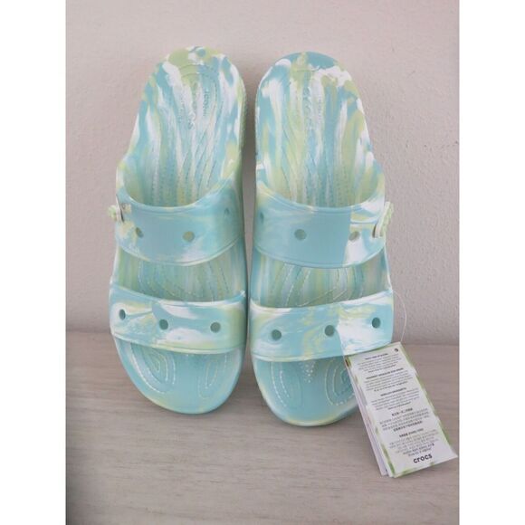 CROCS 207701-4SU Men's Sz 11 Blue/Green/White Classic Marbled Clog Sandal - Picture 2 of 5